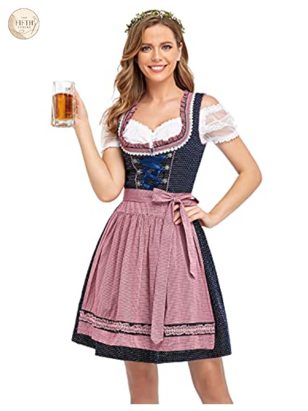 Dirndl Dress 3-Piece Set Cotton Polyester Oktoberfest Costume